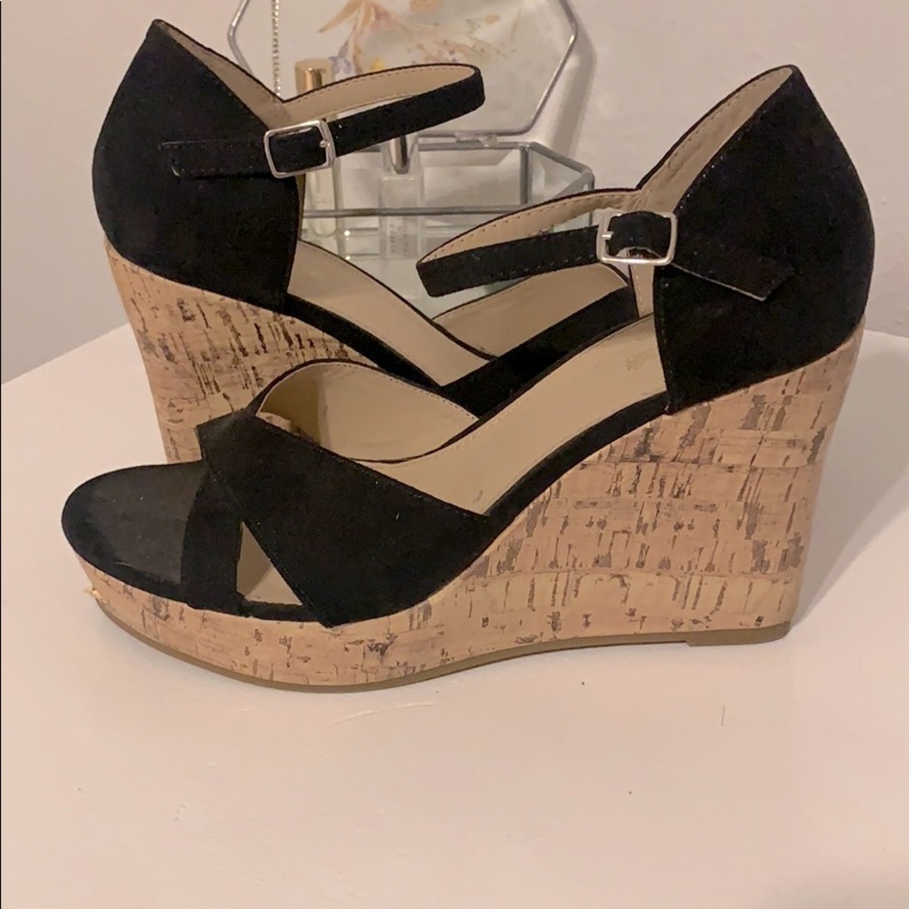 Black Cork Wedge Sandals